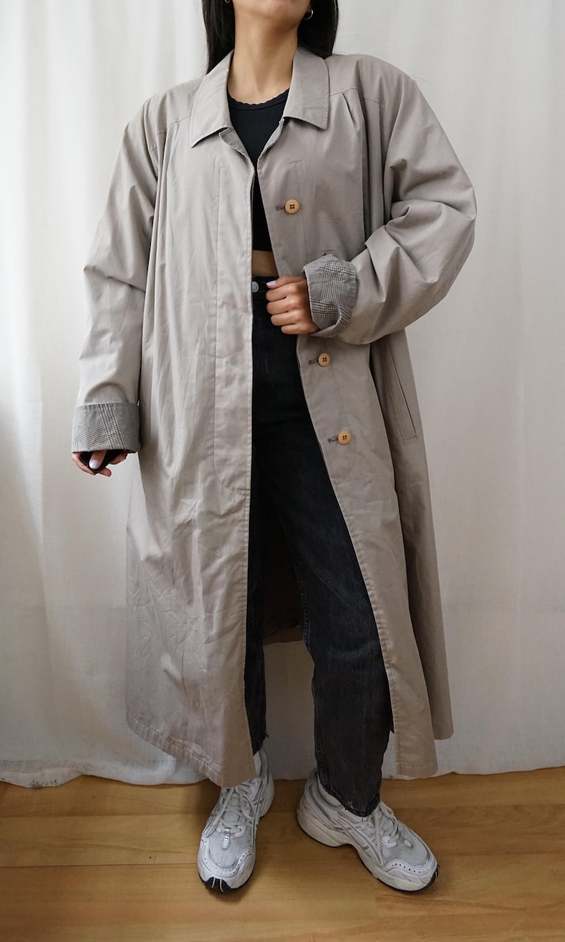Vintage 70s Trench Coat Size XL reversible trench coat long coat gray trench coat 80s trench coat oversized trench coat elegant coat image 3