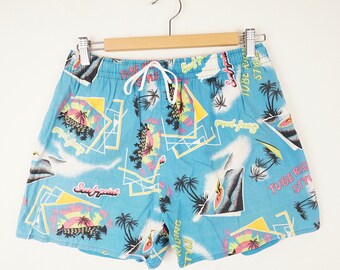 Vintage retro Swim Shorts Size M blue summer shorts retro colorful beach shorts surfing shorts 90s shorts