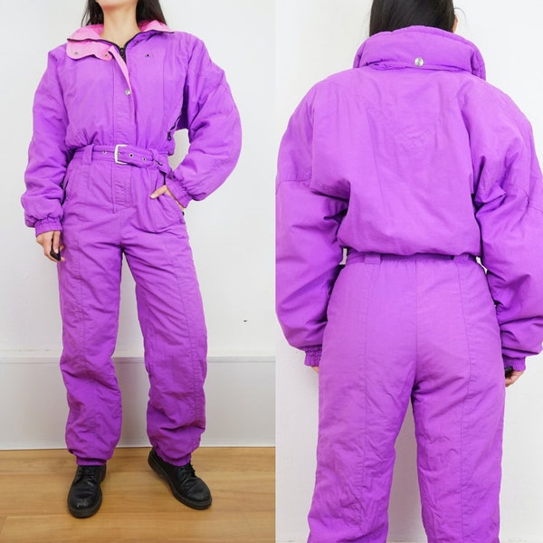 vintage rose violet Ski Suit taille S-M rétro années 90 combinaison de ski une pièce veste de ski de sport d’hiver