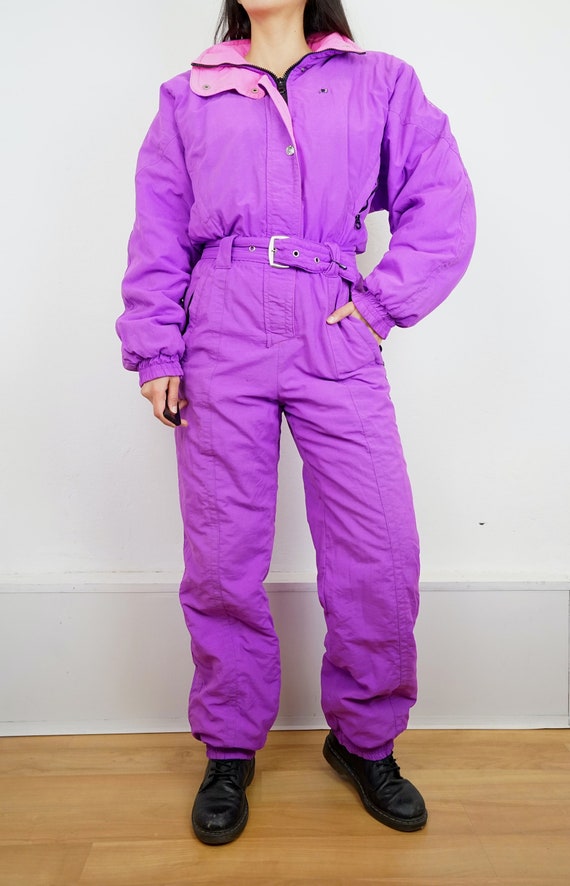 Vintage pink purple Ski Suit size S-M retro 90s o… - image 3