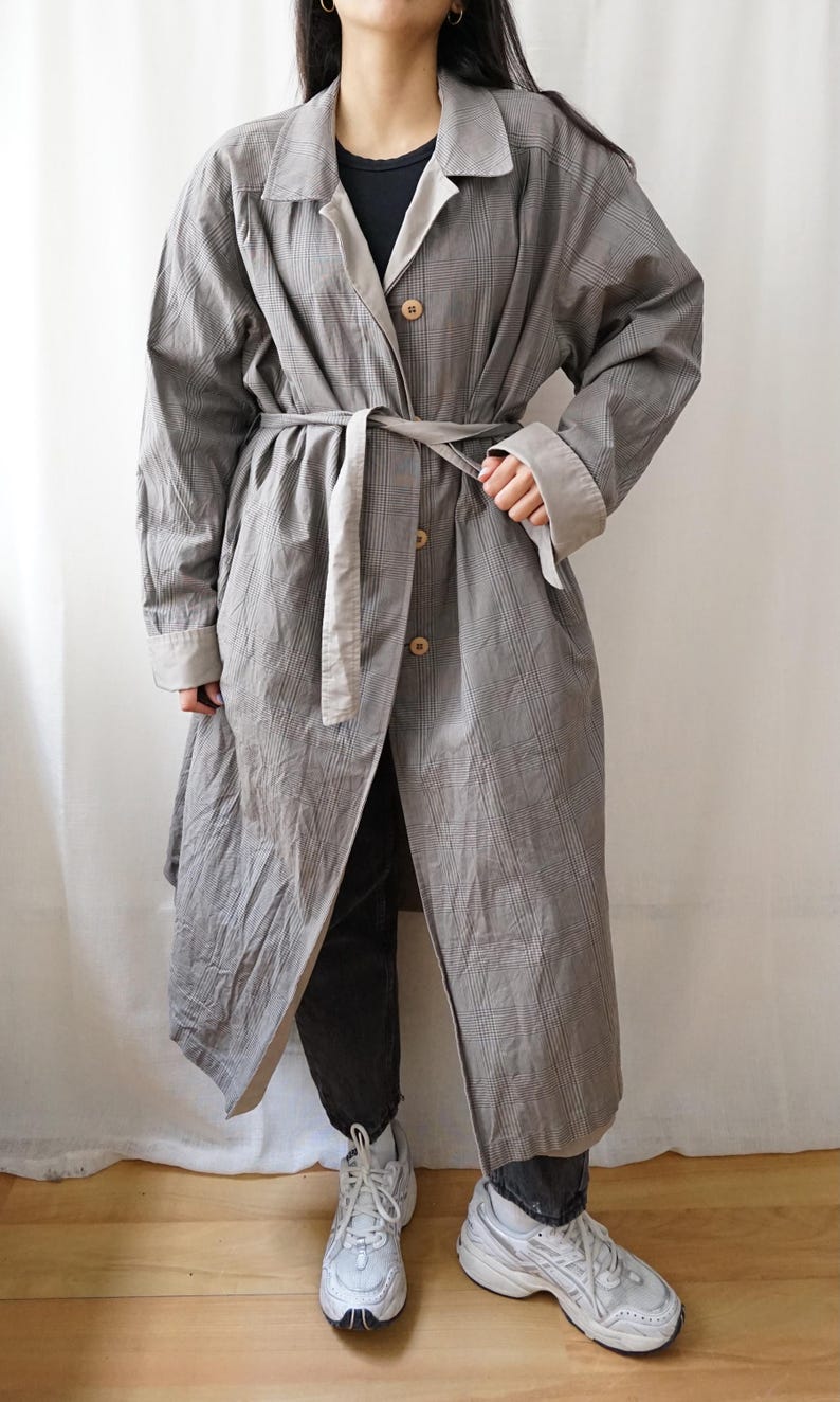 Vintage 70s Trench Coat Size XL reversible trench coat long coat gray trench coat 80s trench coat oversized trench coat elegant coat image 7
