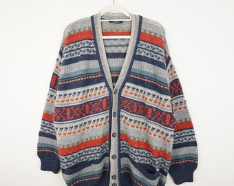 Vintage wool alpaca mix Cardigan Men size XL colorful cardigan silk cardigan wool mix jacket alpaca jacket unisex cardigan