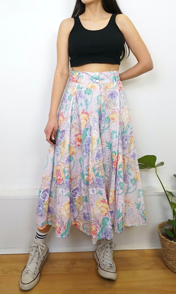 Vintage Floral Skirt Size L Light Colors Skirt Maxi Midi Skirt Spring Skirt Etsy