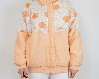 Vintage light orange Jacket Size S-M floral pattern warm jacket winter jacket 90s ski jacket