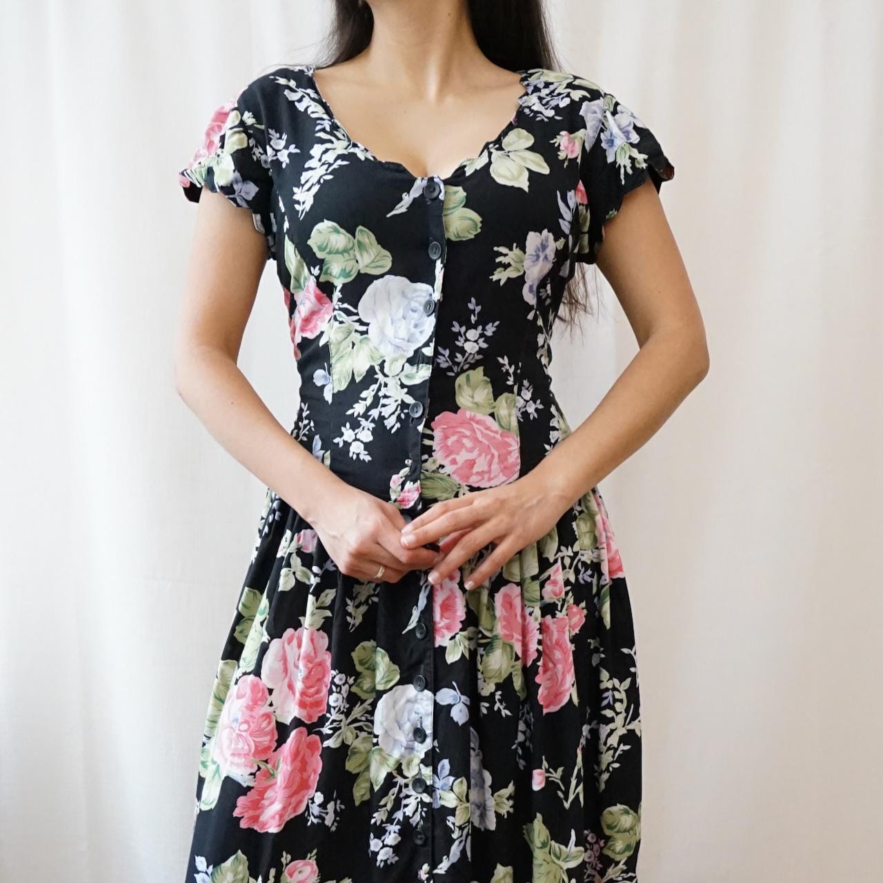 sachin and babi light blue dress Floral Long Sleeve Tie Waist Wrap Midi Dress