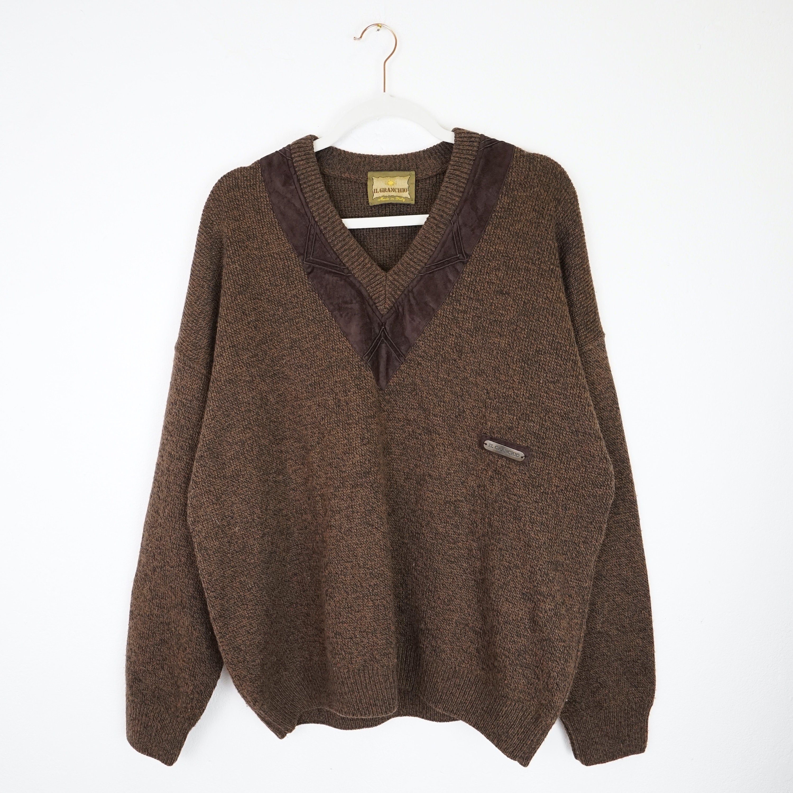 Vintage Brown Sweater Men Size L V Neck Cozy Sweater Oversized 