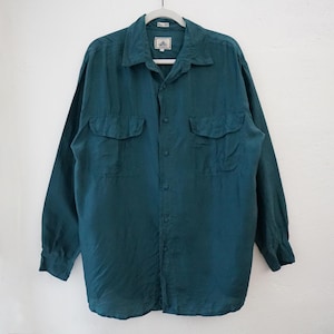 Vintage silk shirt men size L long sleeve shirt 90s shirt unisex vintage shirt summer silk shirt