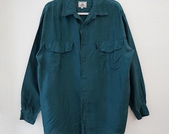 Vintage silk shirt men size L long sleeve shirt 90s shirt unisex vintage shirt summer silk shirt