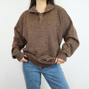 Vintage brown polo Pullover Size L knit pullover warm sweater jumper women