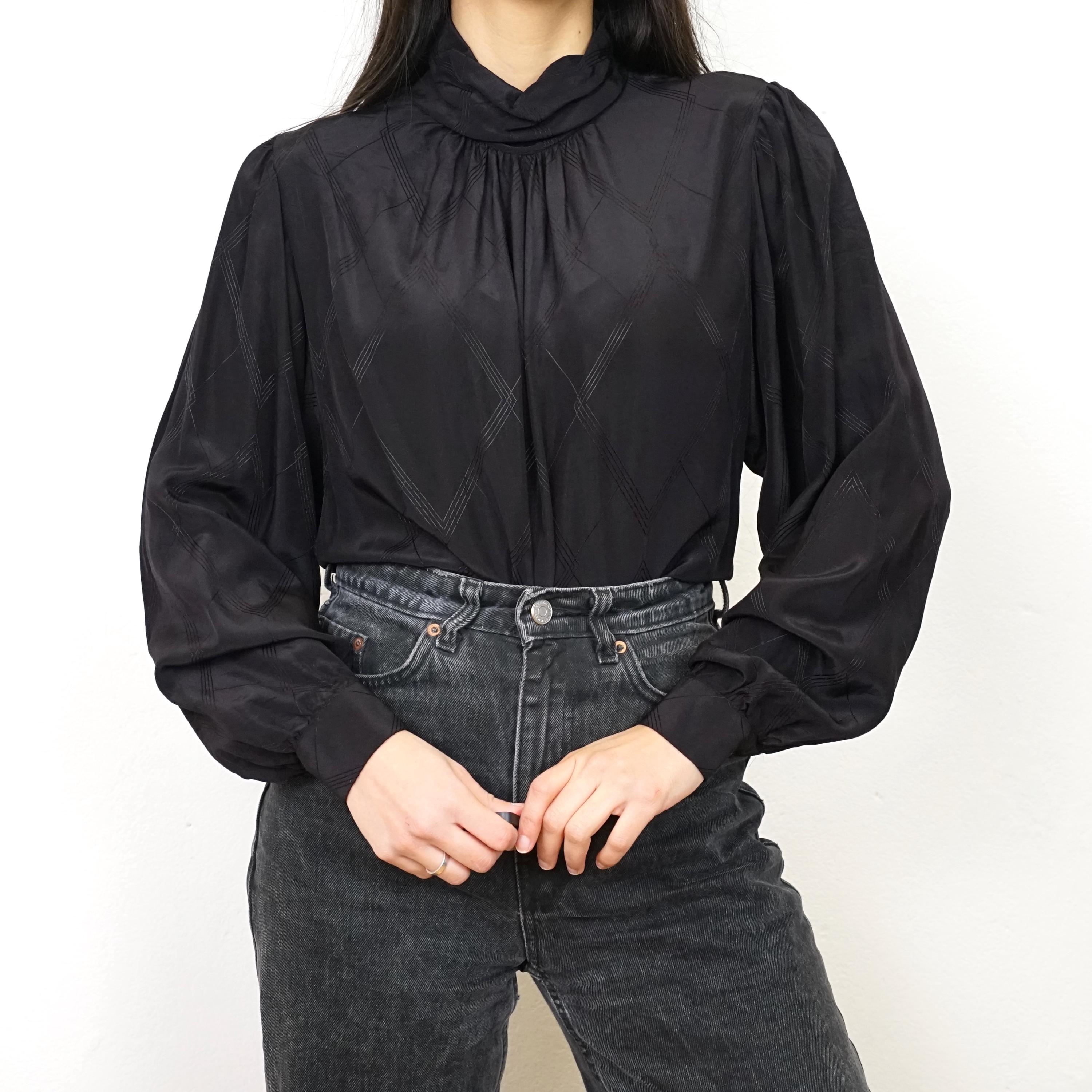 Vintage elegant Blouse size S-M black long sleeve shirt black blouse button up shirt collared blouse