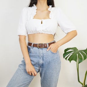 Vintage white dirndl blouse Size S cropped top boho blouse vintage traditional Austrian blouse