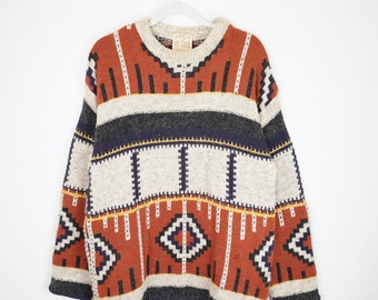 Vintage alpaca wool mix sweater men Size L colorful geometric pattern pullover alpaca sweater knit sweater pullover unisex jumper