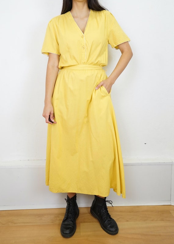 Vintage Yellow Dress Size S-M Midi Dress Yellow Light Dress Summer Dress  Pockets Dress - Etsy