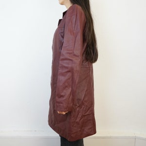 Vintage burgundy leather coat Size M 90s leather coat jacket red leather purple leather 画像 3