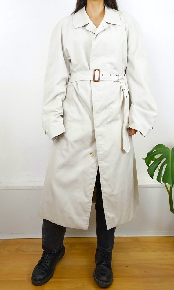 Vintage Trench Coat Size L off white beige checke… - image 7