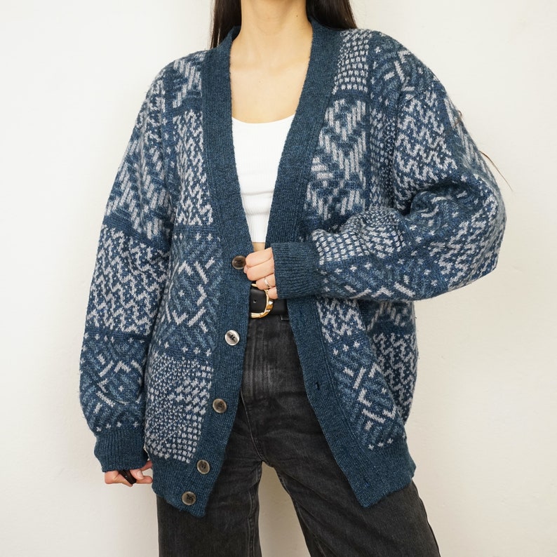 Vintage wool mohair Cardigan size L blue chunky cardigan wool mohair jacket wool cardigan unisex cardigan wool jacket Bild 4