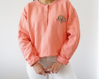 Vintage Best Company sweatshirt Olmes Carretti trui koraalkleurige sweatshirt retro sweatshirt geborduurde bloemen Best Company trui