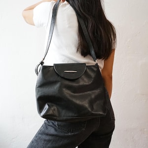 Vintage leather bag black leather bag italian vintage bag shoulder bag
