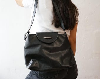 Vintage leather bag black leather bag italian vintage bag shoulder bag