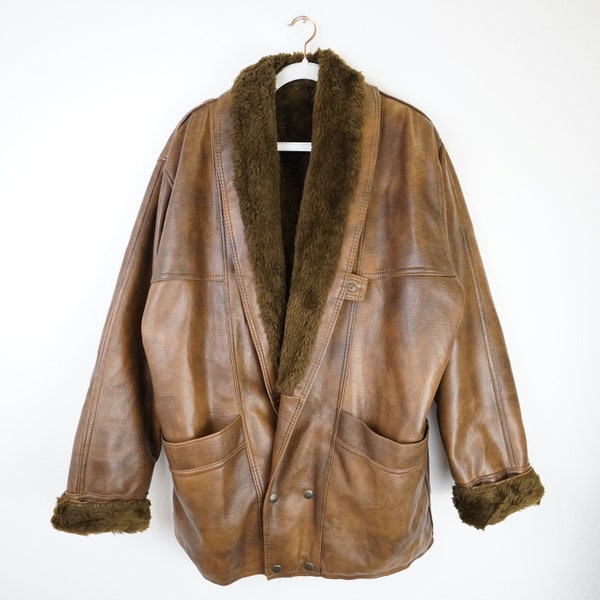 Vintage Shearling Jacket men Size L-XL brown leather jacket 70s Shearling Coat winter coat sheepskin coat chocolate brown leather