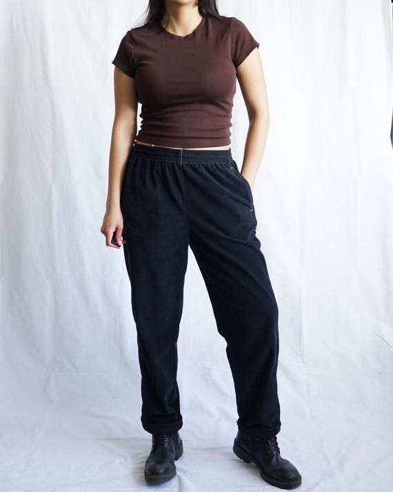 Diadora, Vintage 90s Diadora Jogging Pants size M black velvet pants sport pants oversized mid waist joggings