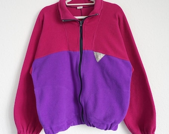 Vintage 80s Fleece Jacket size M pink purple colorful fleece sweatshirt warm vintage warm jacket colorblock fleece jacket