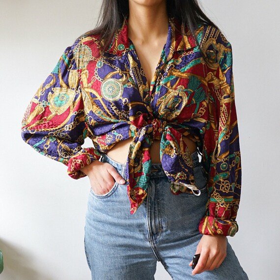 Vintage Colourful Baroque Shirt Size L 