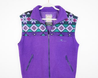 vintage violet Fleece Vest hommes Taille M coloré polaire gilet chaud polaire fermeture éclair gilet unisexe