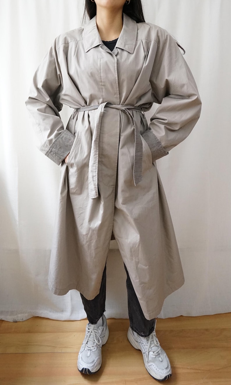 Vintage 70s Trench Coat Size XL reversible trench coat long coat gray trench coat 80s trench coat oversized trench coat elegant coat image 1