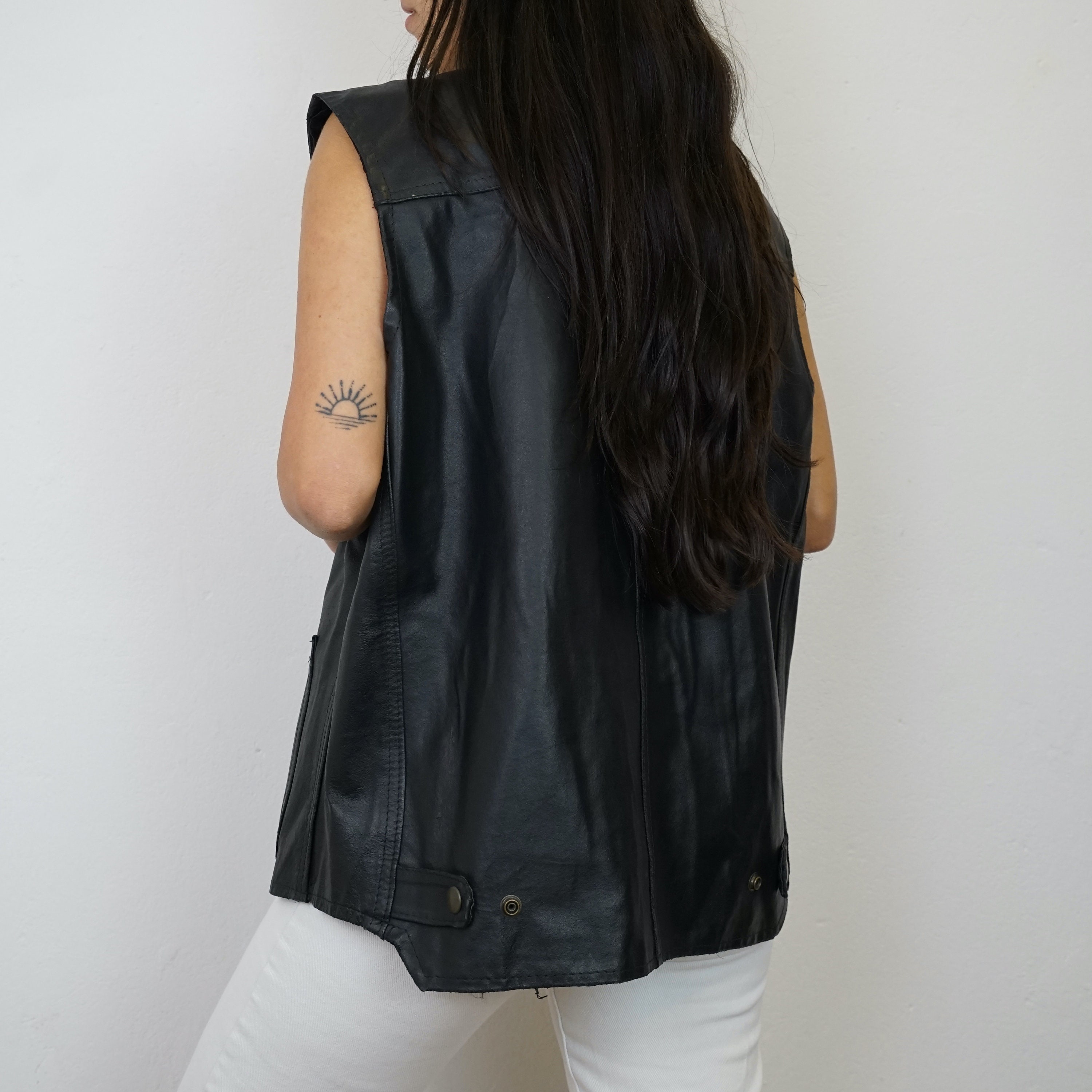 Vintage Leather Vest Size L Black Vest Leather Jacket Zipper