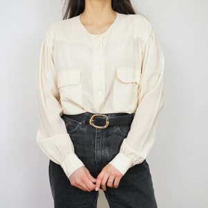 Vintage cream silk blouse size M-L long sleeve shirt cream beige blouse silk shirt silk top