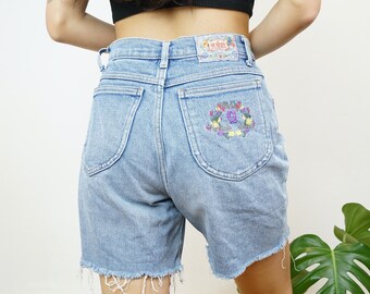 Vintage embroidered denim Shorts Size S blue high waisted shorts