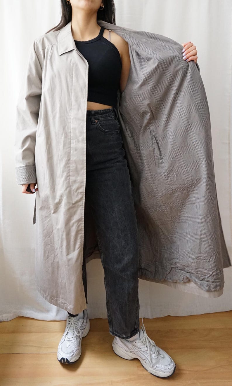 Vintage 70s Trench Coat Size XL reversible trench coat long coat gray trench coat 80s trench coat oversized trench coat elegant coat image 6