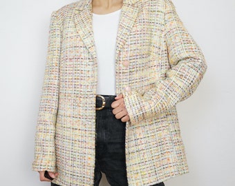 Vintage clueless Blazer Size M colorful blazer wool jacket elegant blazer pink blazer checkered jacket wool