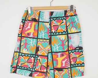 Vintage Swim Shorts Size M-L colorful beach shorts animal people pattern shorts surfing shorts 90s shorts