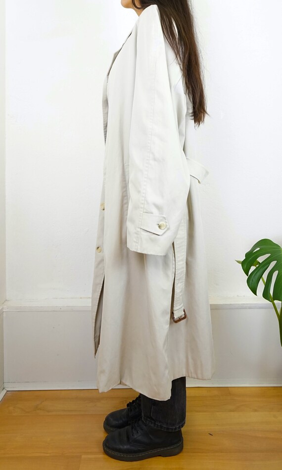 Vintage Trench Coat Size L off white beige checke… - image 4