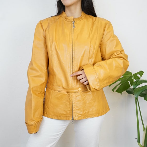 Giacca in pelle vintage Taglia L giacca in pelle gialla da donna giacca in pelle vintage da motociclista Etsy Italia