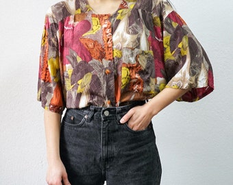 Vintage colorful blouse size L-XL short sleeved blouse button up shirt 90s top