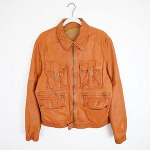 Vintage Leather Jacket Size L orange leather jacket thick leather jacket high quality biker jacket