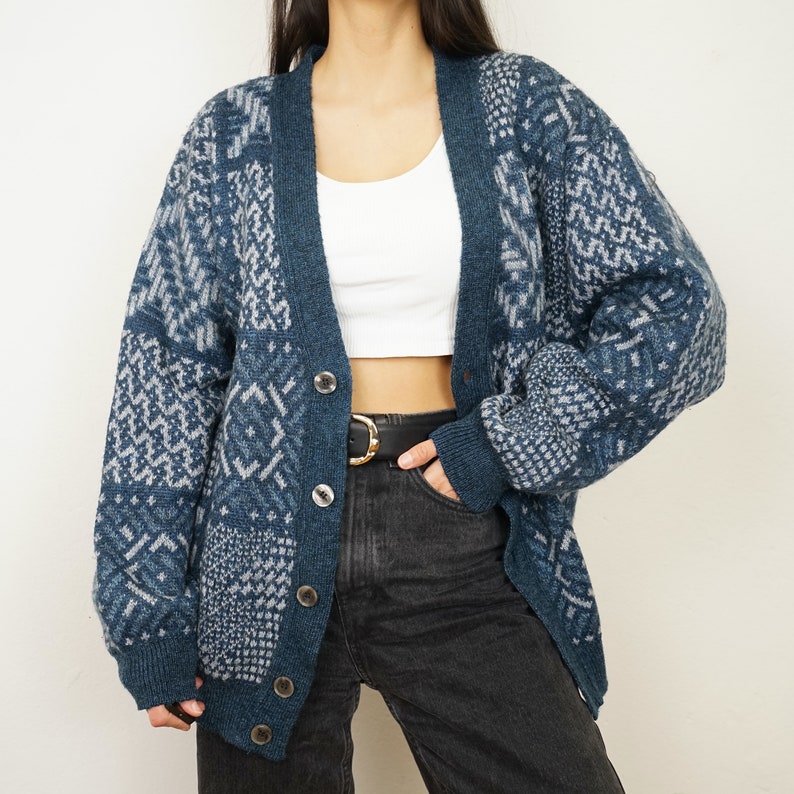 Vintage wool mohair Cardigan size L blue chunky cardigan wool mohair jacket wool cardigan unisex cardigan wool jacket Bild 1