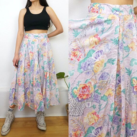 Vintage Floral Skirt Size L Light Colors Skirt Maxi Midi Skirt Spring Skirt Etsy