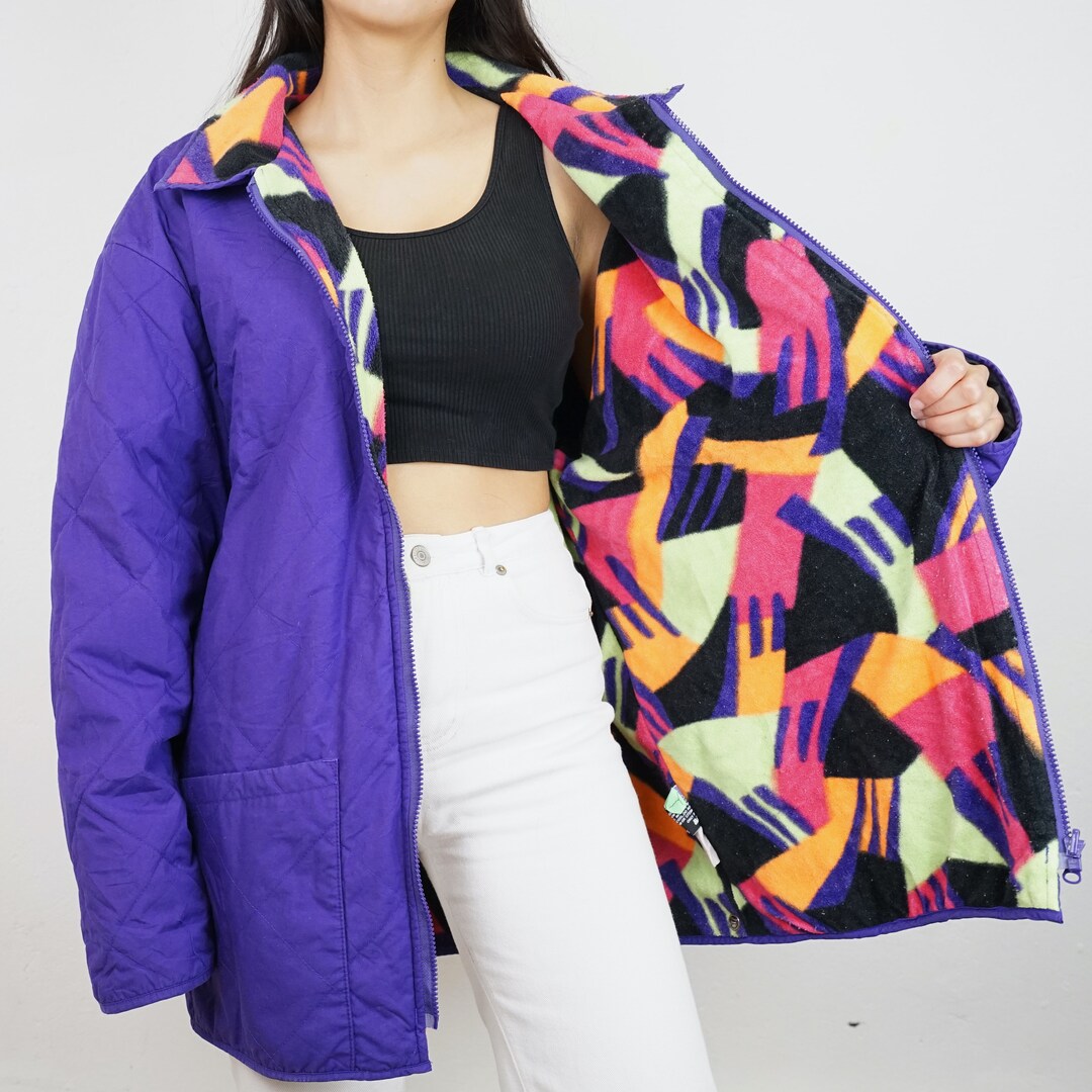 Vintage Fila Quilted Jacket Size LXL Warm Purple Fleece Etsy