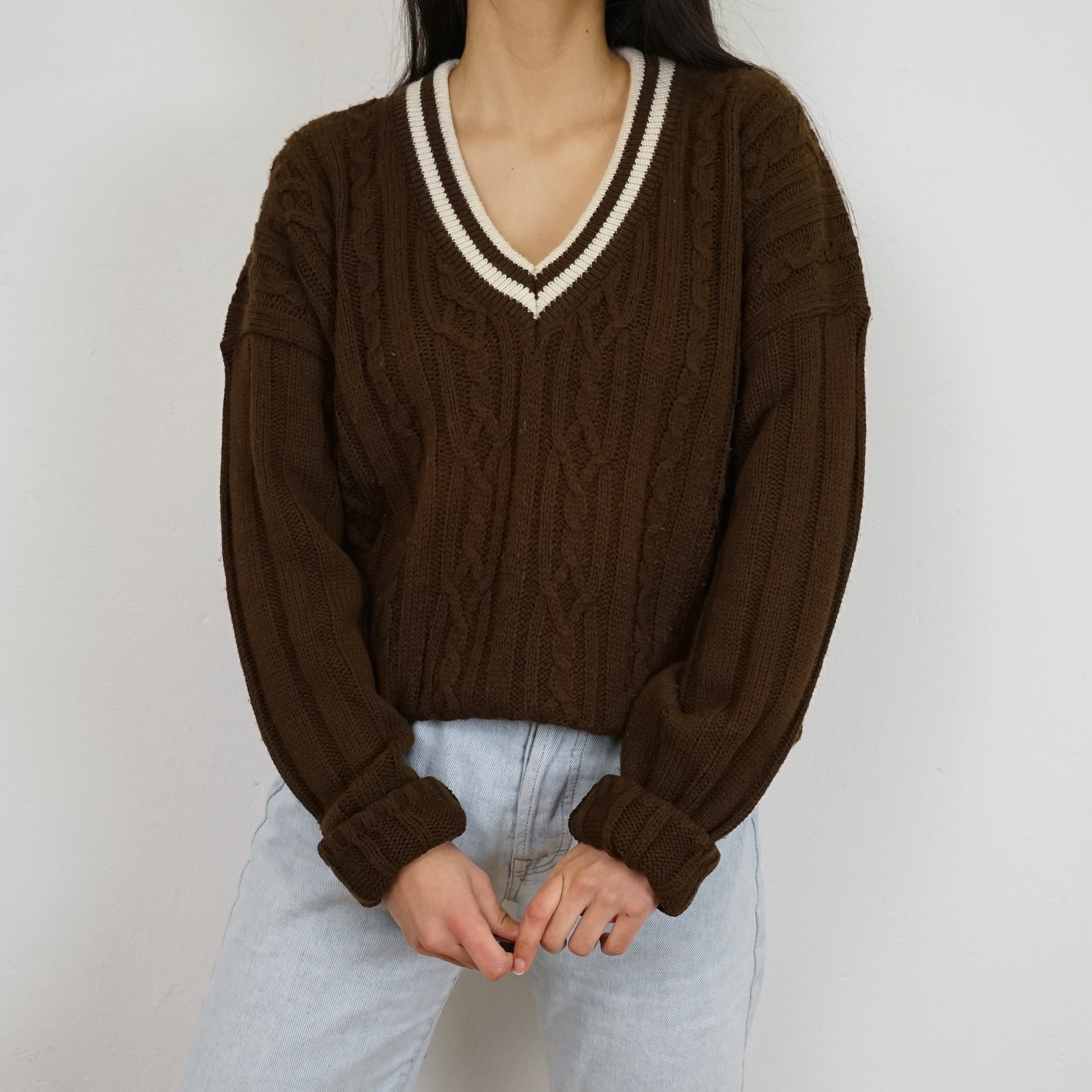Brown V Neck Sweater - Etsy