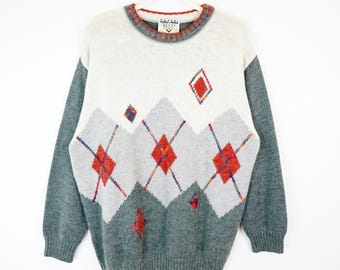 Vintage alpaca wool Pullover Size M grandpa sweater geometric pattern pullover knit pullover sweater colorful