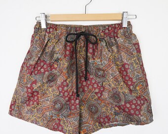 Vintage swim Shorts Size S-M brown red paisley pattern summer shorts colorful swimwear men beach shorts