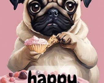 Pug Cake Birthday Card