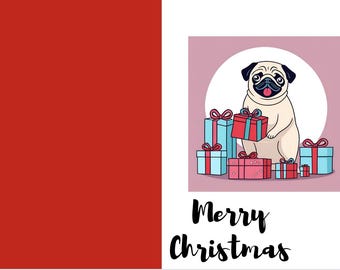 Printable Pug Christmas Card