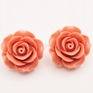 Coral rose earrings, Rose clip on earrings for women, Mothers day gift from daughter, Best friend birthday gift for her, Easter gifts for