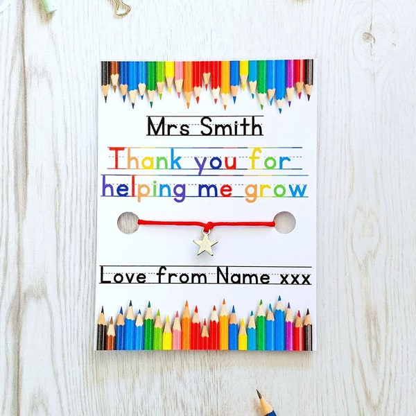 Thank you for helping me grow bracelet, Personalised teacher bracelet, Wish bracelet for Nursery teacher thank you gift, Preschool teacher