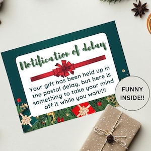 Gedicht uitgesteld kerstcadeau, Uitgesteld cadeau voor hem, Je cadeau is onderweg, Lastminute cadeau afdrukbaar, Late kerstcadeau, cadeaubericht